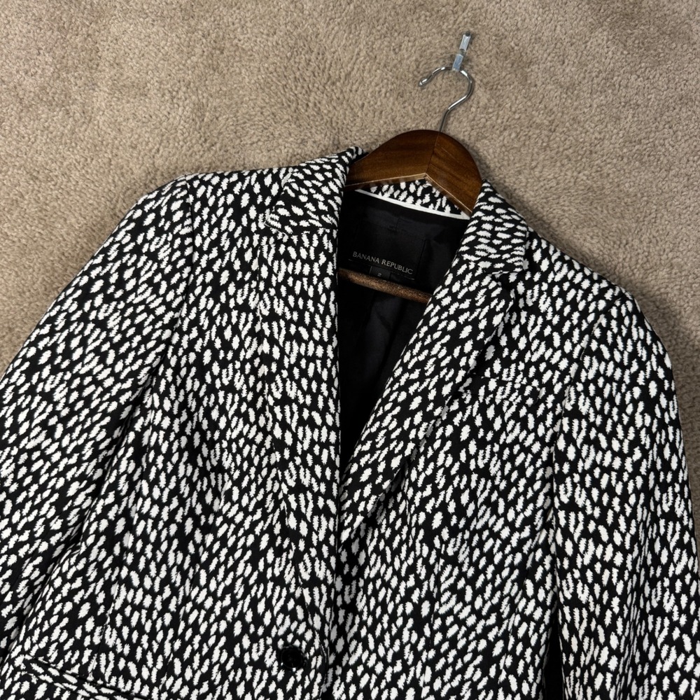 Banana Republic Blazer Womens 2 Black White Animal Print Suit Jacket Stretch
